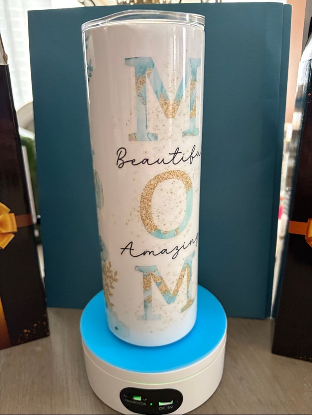 White 'Mom' Glitter Accent Tall Tumbler mother’s Day 20 ounce